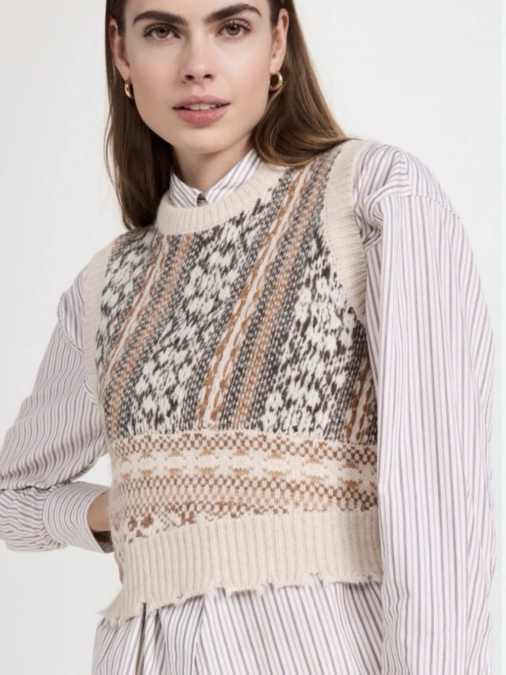 rag & bone Cream Fair Isle Merino-Blend Sleeveless Sweater Vest
